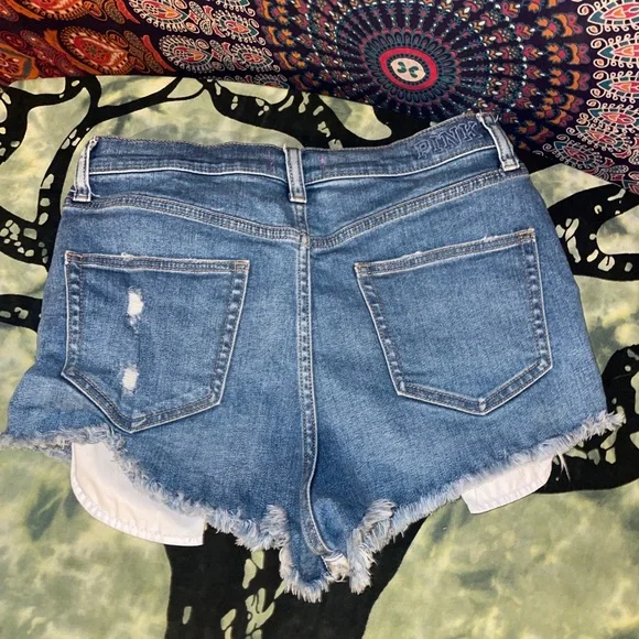 Victorias Secret PINK Denim short Shorts Cut off 12 Fray Daisy Dukes Blue - Picture 5 of 7